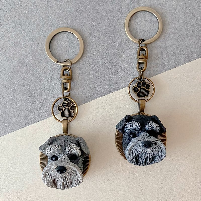 Q version of Schnauzer key ring / two colors optional [free printing Chinese and English numbers are available] - ที่ห้อยกุญแจ - พลาสติก 