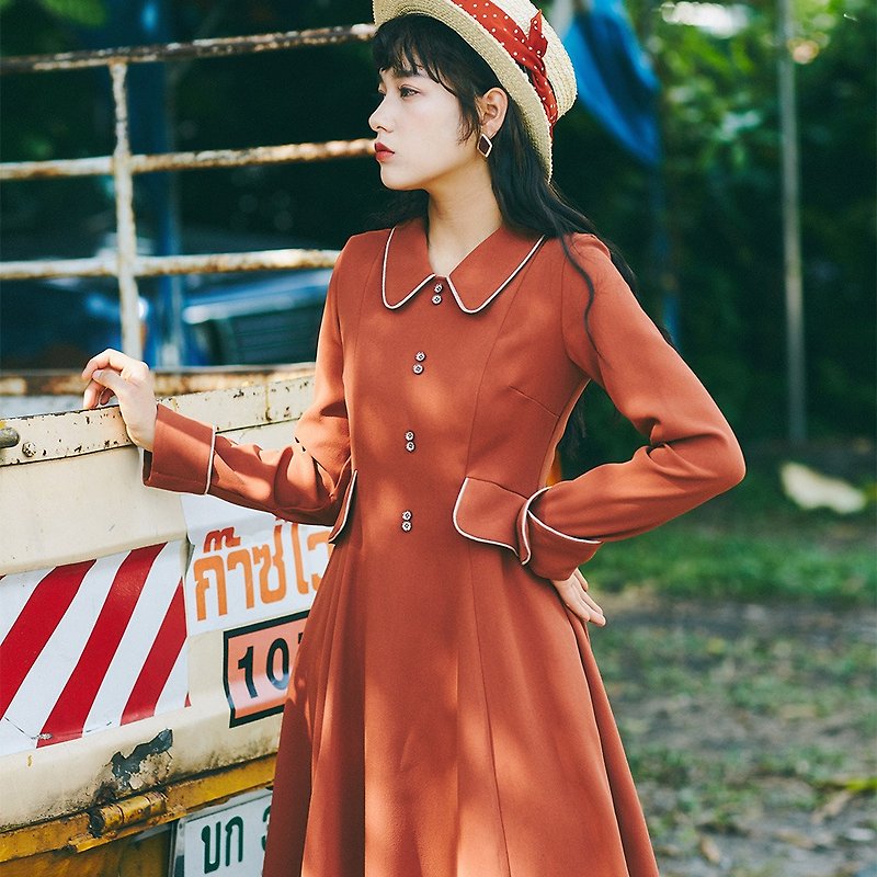 [full court specials] 2019 women's spring wear inlaid ribbon large sleeves dress dress YGD81139 - One Piece Dresses - Polyester Orange