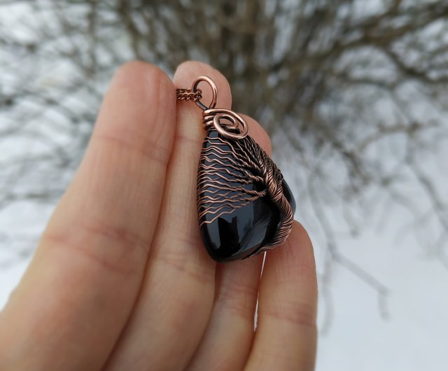 Black Onyx Pendant Copper Wire Wrapped Gemstone Pendant Copper 