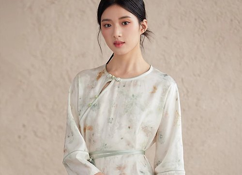 初蟬 丹青影 新中式復古中國風 氣質茶服圓領改良洋裝