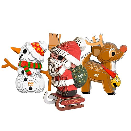 EUGY 3D紙板拼圖 EUGY 3D紙板拼圖-聖誕限量套組(聖誕老人、麋鹿、雪人) 療癒禮物