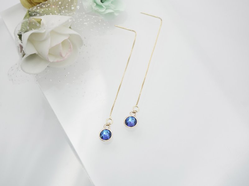 藍寶石水晶純銀耳環 耳鏈 - 耳環/耳夾 - 寶石 藍色