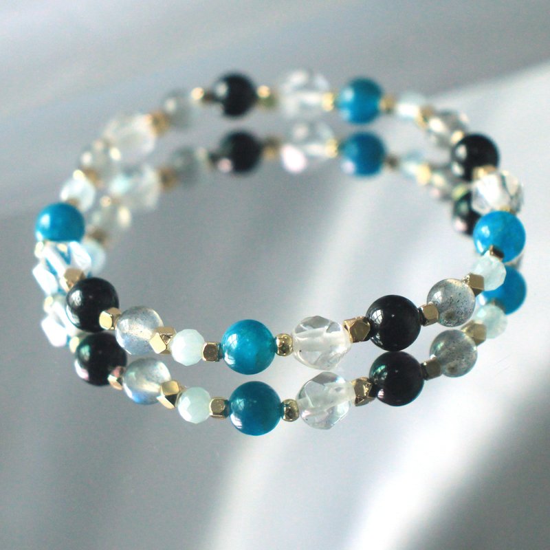 Black tourmaline | Labradorite | Aquamarine | Blue phosphorus | Lucky for you | Prosperous for your career | Good for popularity - Bracelets - Crystal Blue