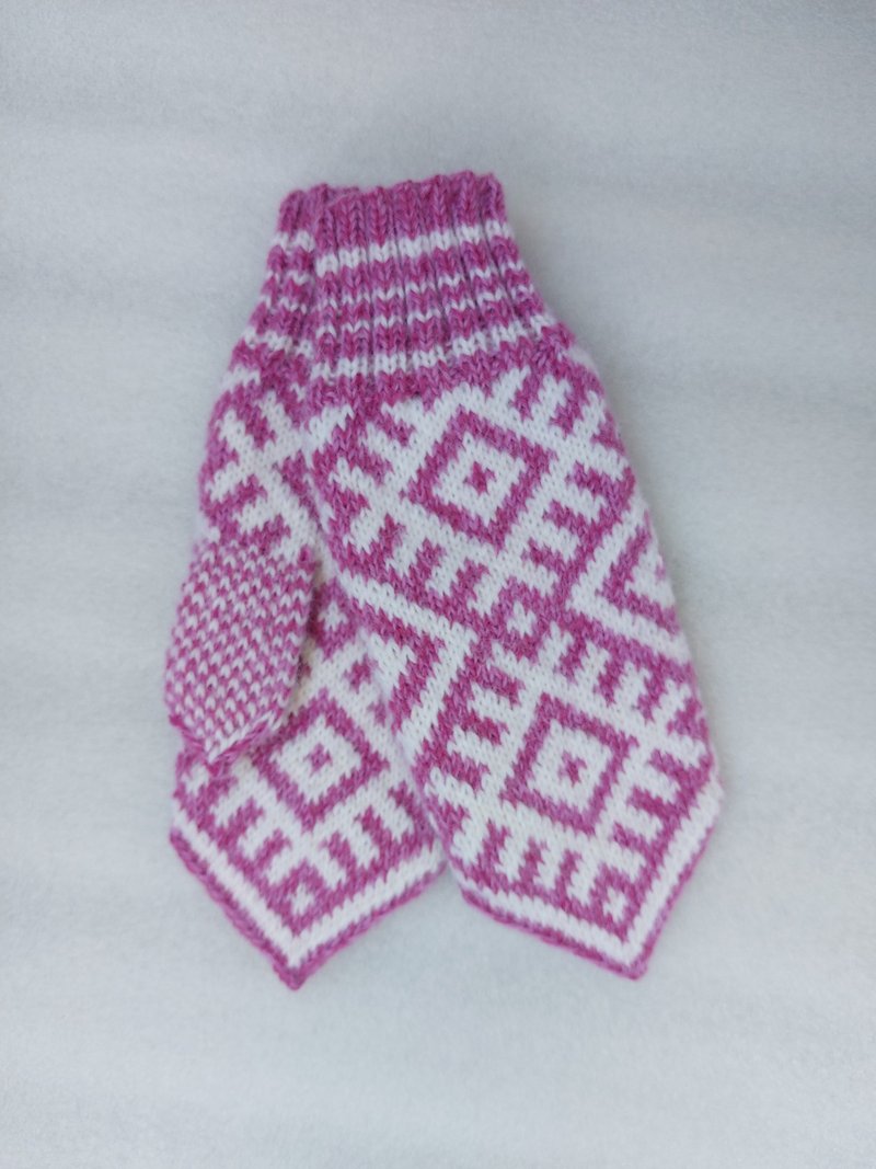 Women's hand-knitted wool mittens are very warm with a pattern - 手套 - 羊毛 紫色