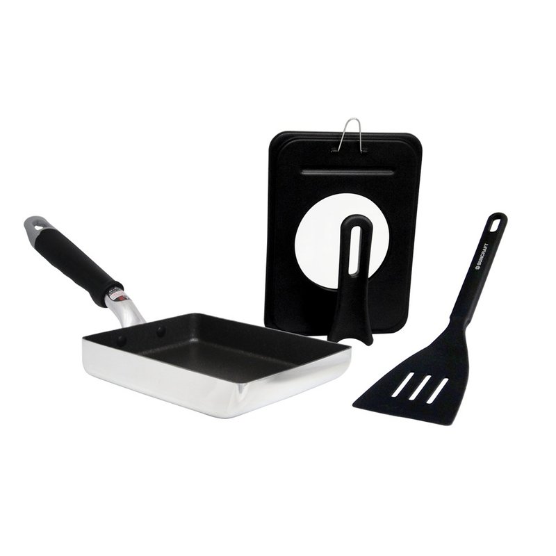 [Hokuriku hokua, Japan] IH Daikin non-stick tamagoyaki 3-piece set (tamagoyaki + cover + shovel) with metal shovel - กระทะ - อลูมิเนียมอัลลอยด์ 