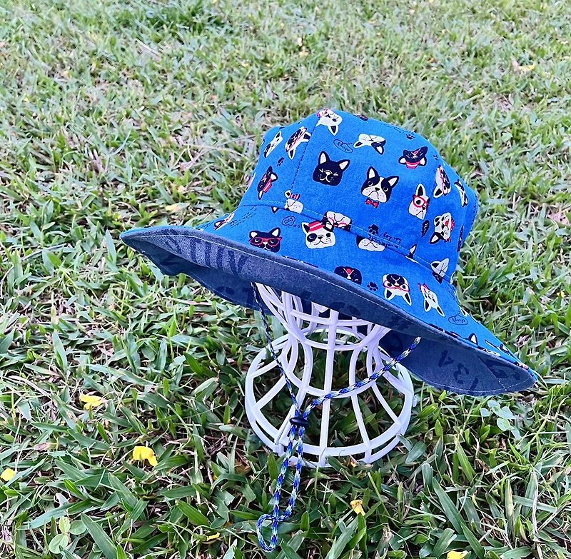 Love handmade double-sided fisherman hat-cool French bucket - Hats & Caps - Cotton & Hemp Blue