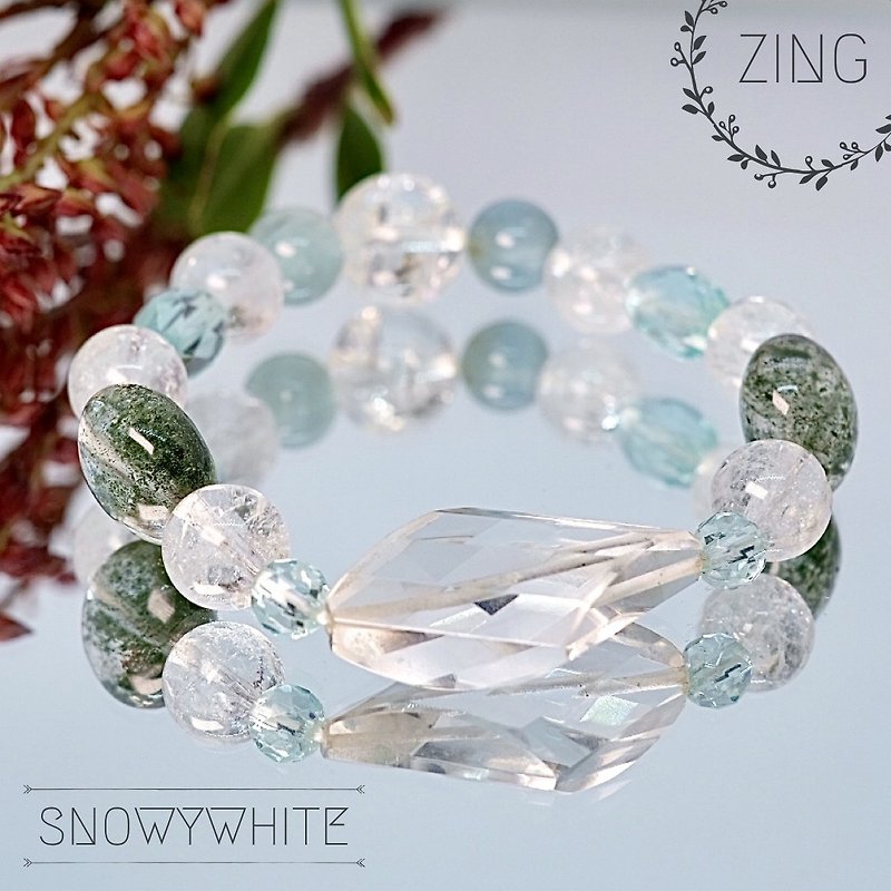 綠幽靈、海藍寶以及白水晶的組合水晶手鏈 Snowywhite - 手鍊/手鐲 - 水晶 白色
