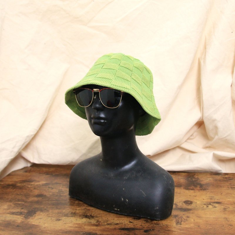 Back to Green::編織漁夫帽  不規則織紋 格紋 d-55//vintage hat - 帽子 - 棉．麻 