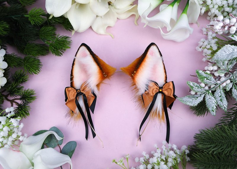 Ginger Fox Ears Headband - เครื่องประดับผม - ไฟเบอร์อื่นๆ สีส้ม