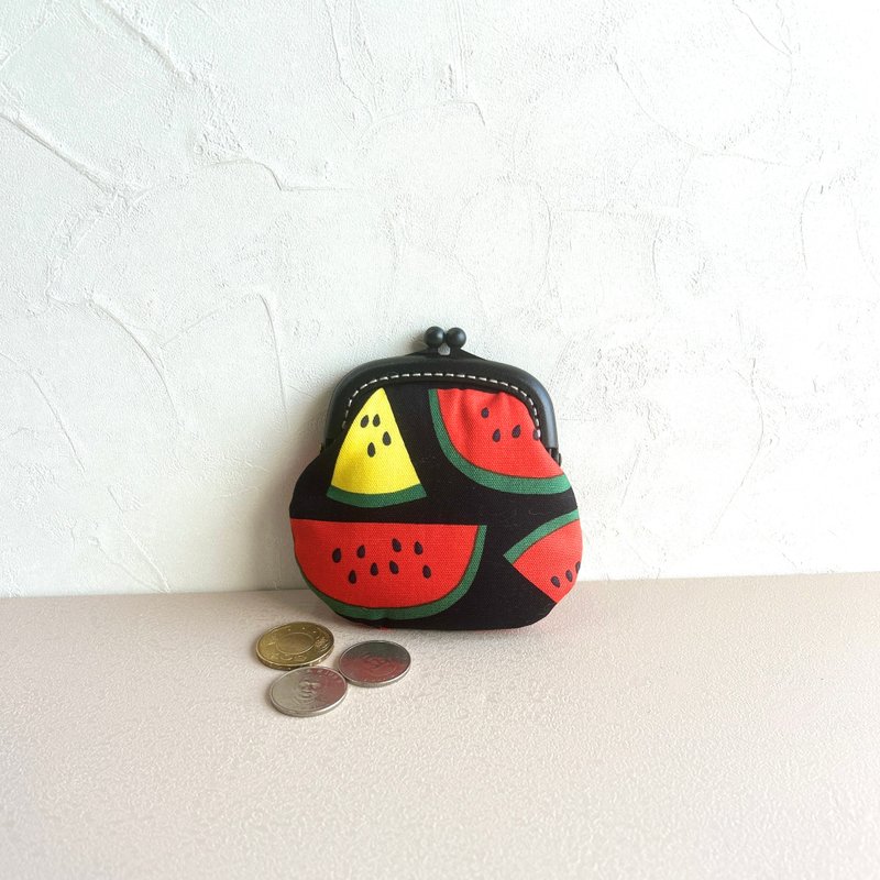 [Sliced ​​Watermelon] Coin Purse#小口金包#cute#Japanese#storage - Coin Purses - Cotton & Hemp Black