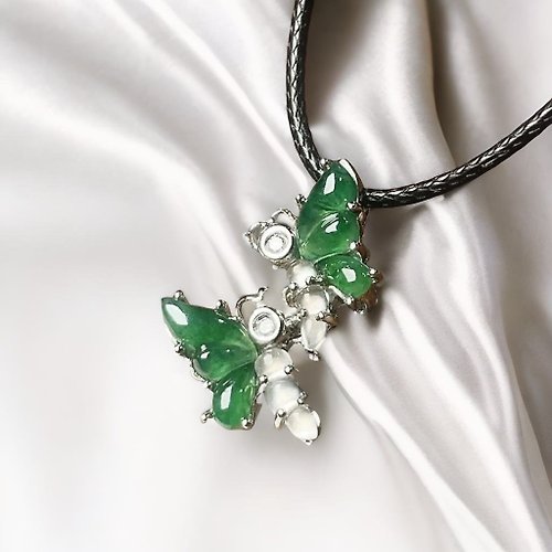 瓔珞珠寶盒 E.L.Jewelry Box 冰綠翡翠蝴蝶設計款項鍊 18K金鑽石鑲 | 天然緬甸玉翡翠A貨