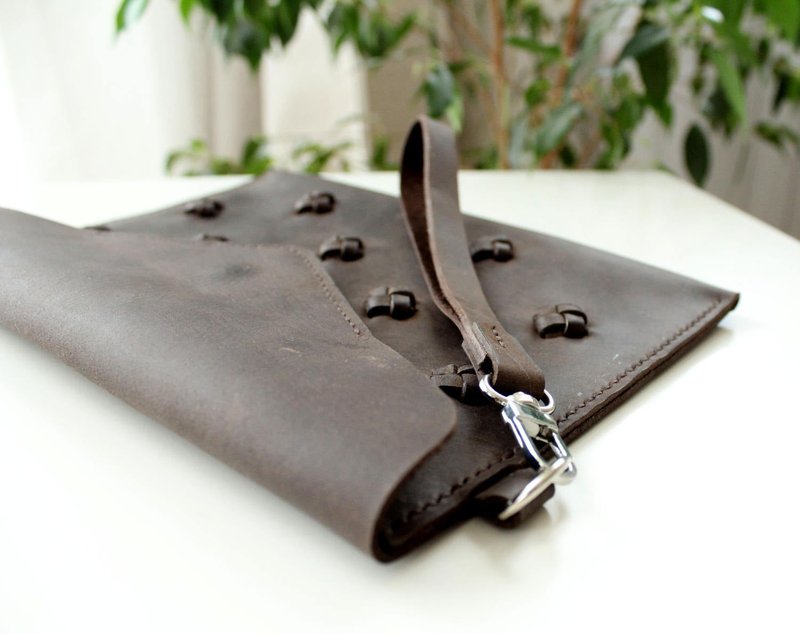 Genuine Leather Womens Clutch bag Wrislet Envelope purse with knots design - Clutch Bags - Genuine Leather Khaki