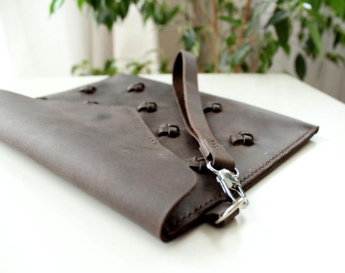 Anger Refuge Genuine Leather Womens Clutch bag Wrislet Envelope purse with knots design