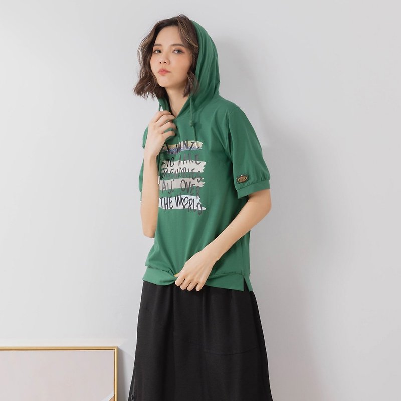 【MEDUSA】Memories 減齡感純棉帽T - 綠 (M-2L) | 女裝 上衣 - T 恤 - 棉．麻 綠色