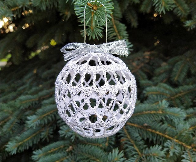 Silver christmas ornaments balls - Handmade Christmas decor