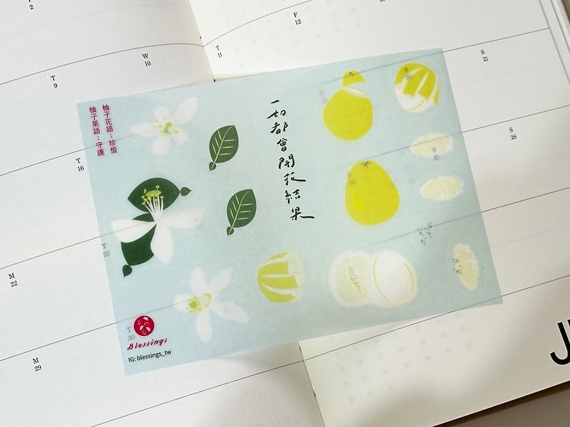 Yuzu flower and fruit Japanese paper illustrated stickers│A6│Pocket decoration - Stickers - Paper 