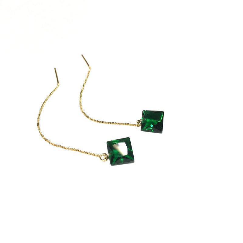 [Ruosang] [Jewelry Box] Emerald green Gemstone earrings. Imported 18k gold-plated ear chain. - ต่างหู - เครื่องเพชรพลอย สีเขียว