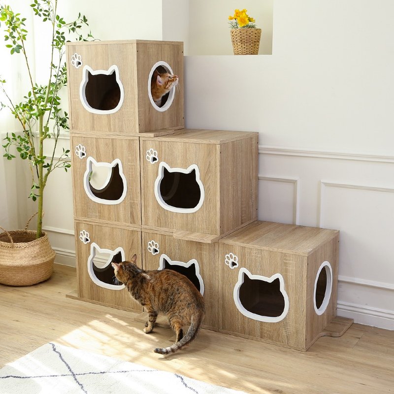 [Slowly] MIT stackable peek-a-boo bedside storage square side cabinet cat house cat cabinet cat jumping platform - กล่องเก็บของ - วัสดุอื่นๆ 