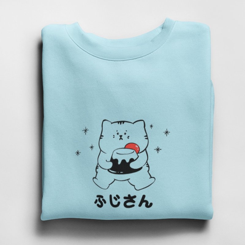 Xmas Fuji Cat 刷毛 大學T 中性版 水藍  貓咪富士山聖誕秋冬限定