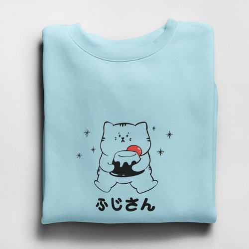 hipster Xmas Fuji Cat 刷毛 大學T 中性版 水藍 貓咪富士山聖誕秋冬限定