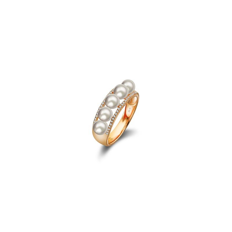 Double Line Diamond Ring With Pearl - General Rings - Gemstone Orange