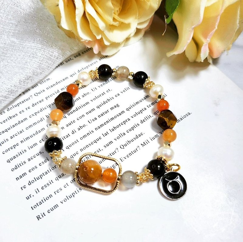 Taurus and gold good luck/crystal to avoid evil, resist negative energy and attract wealth/ Silver Stone/yellow tiger eye/labradorite/ - Bracelets - Crystal Orange