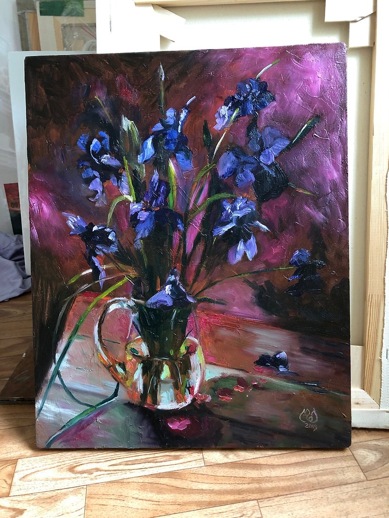 Iris painting Original canvas art Floral painting Purple Iris artwork Irises art - Posters - Other Materials Purple