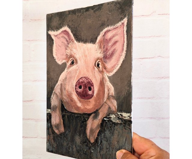 豚の肖像画動物絵画オリジナルアートユニークな壁装飾by RinaArtSK