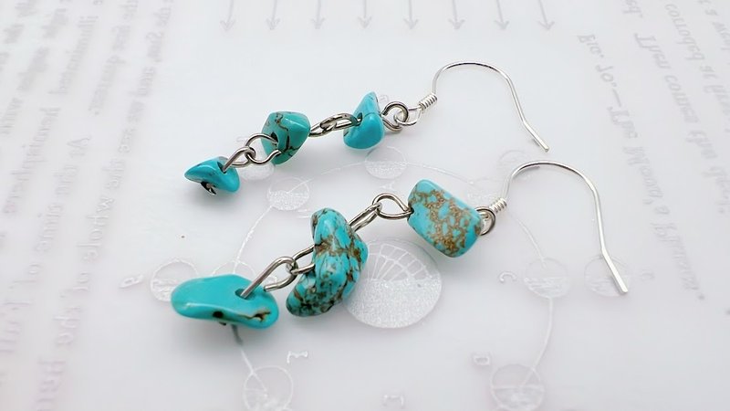 December birthstone Teal lucky success natural stone sterling silver ear hooks can be changed painlessly patented - ต่างหู - วัสดุอื่นๆ สีเขียว