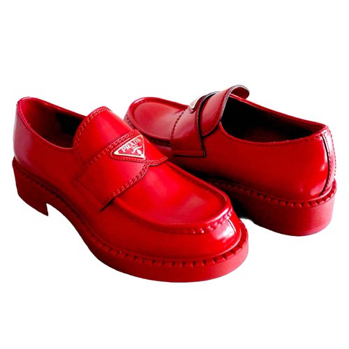 39位 シューズ PRADA 赤 本革 牛革 オックスフォードシューズ