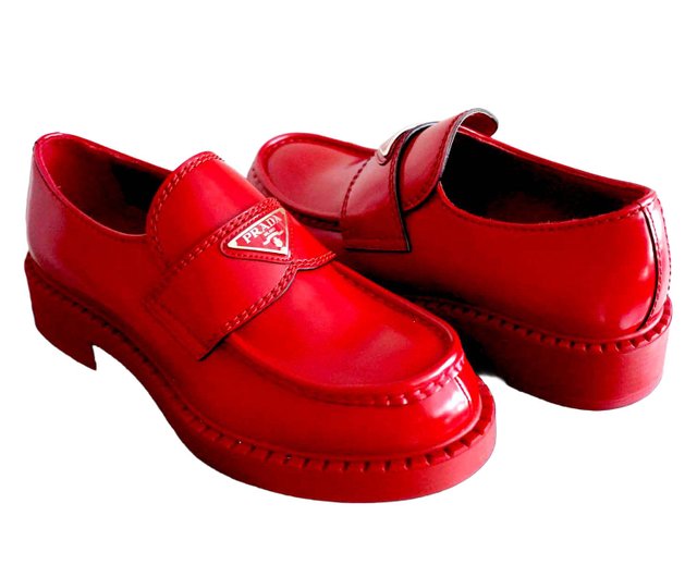 39位 シューズ PRADA 赤 本革 牛革 オックスフォードシューズ