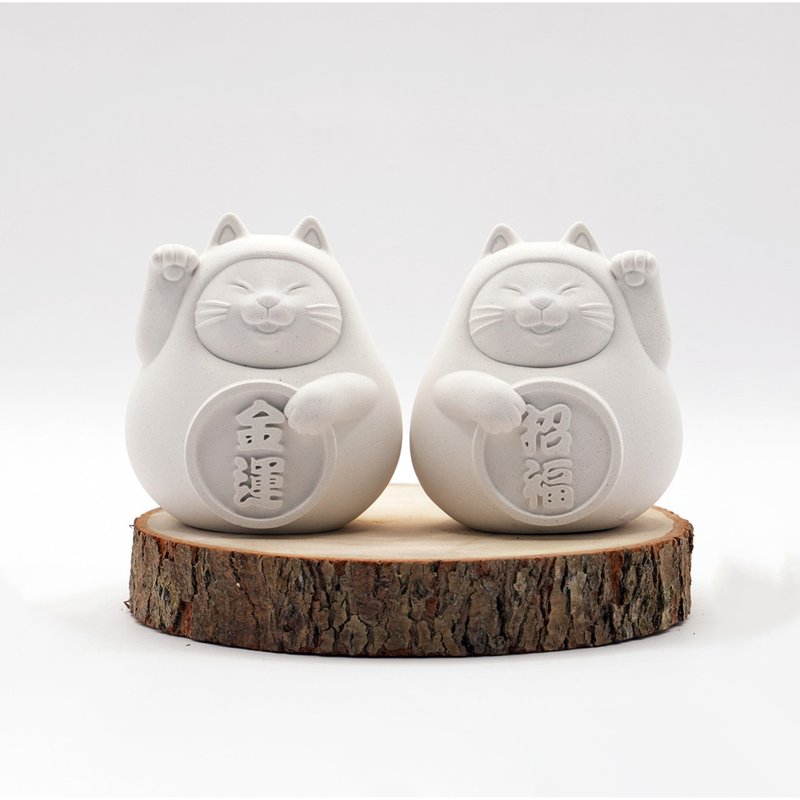 [Desk blessing items] A pair of fat and lucky cats (small) pure white - น้ำหอม - ปูน ขาว