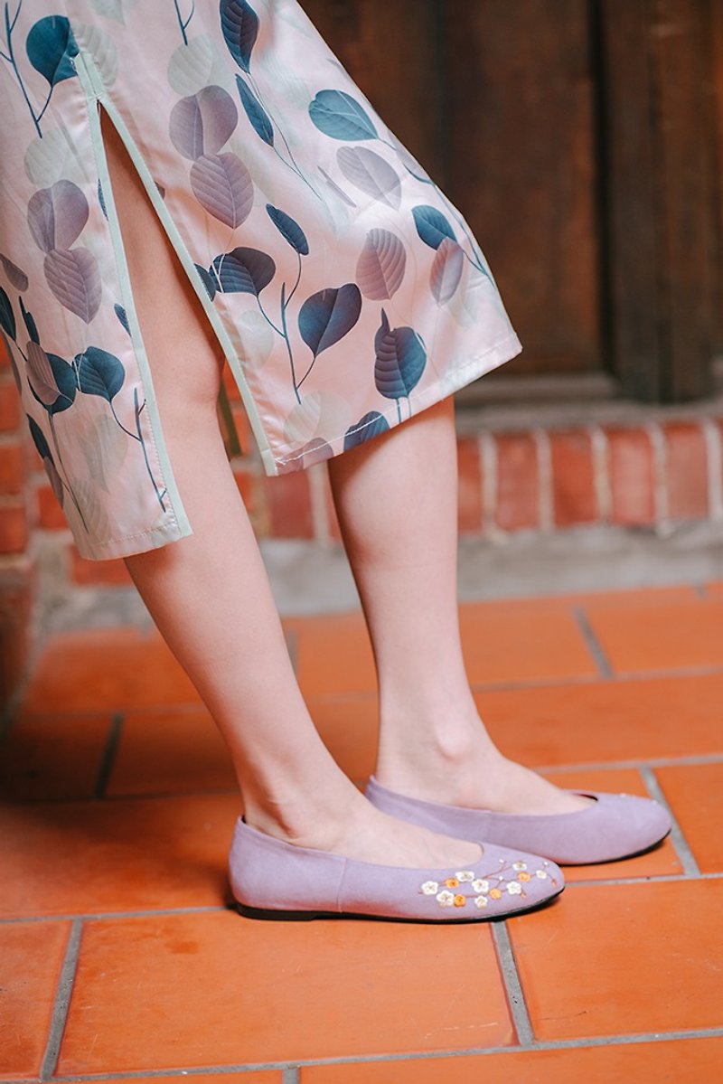 Flats shoes /  Plum blossom - รองเท้าบัลเลต์ - ผ้าฝ้าย/ผ้าลินิน สีม่วง