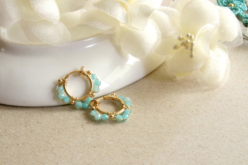 The original style amazonite earrings can be changed to clip-on hand-wound lace ~ pamper yourself - ต่างหู - เครื่องเพชรพลอย สีน้ำเงิน