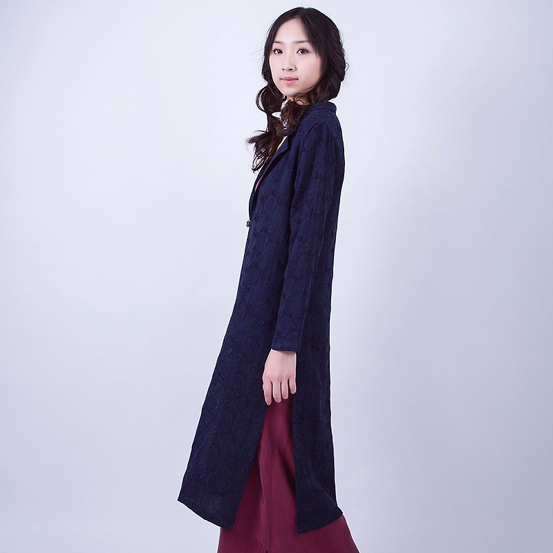 Jade buckle jacquard gown long coat - Women's Casual & Functional Jackets - Cotton & Hemp 