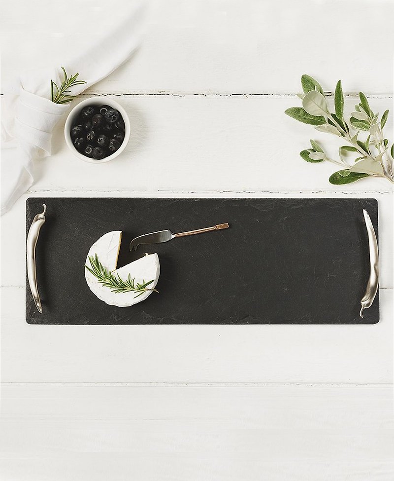 British Selbrae House Chili Handle Natural Black Slate Long Chopping Board/Tray 42 cm - Serving Trays & Cutting Boards - Stone Black