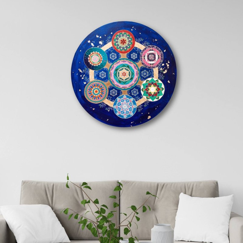 Mandala sacred geometry painting Esoteric wall art Symbolic ethnic wall decor - 壁貼/牆壁裝飾 - 壓克力 多色