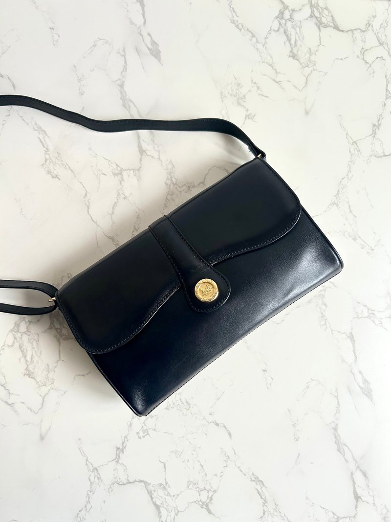 絕版中古包 Celine黑金徽章單肩包 側背包 古董包 斜背包 復古包 - 側背包/斜背包 - 真皮 黑色