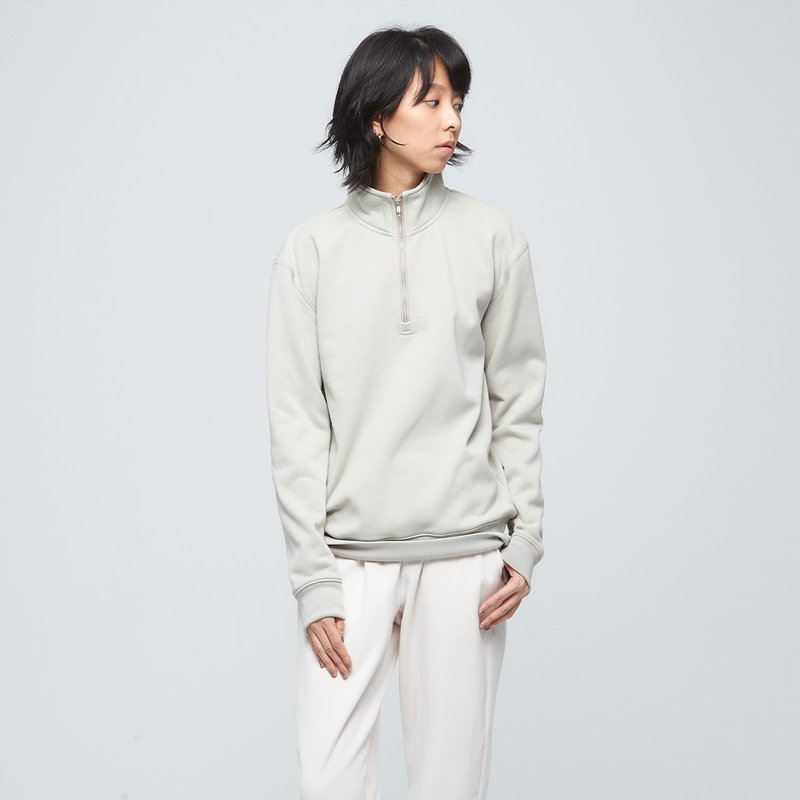 抗菌立領拉鍊開襟長袖上衣(中性)-灰毛柳 - 女上衣/長袖上衣 - 聚酯纖維 灰色
