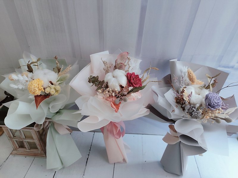 Korean-style bouquet-spot cotton fragrance dry bouquet graduation teacher gift - ช่อดอกไม้แห้ง - พืช/ดอกไม้ สึชมพู