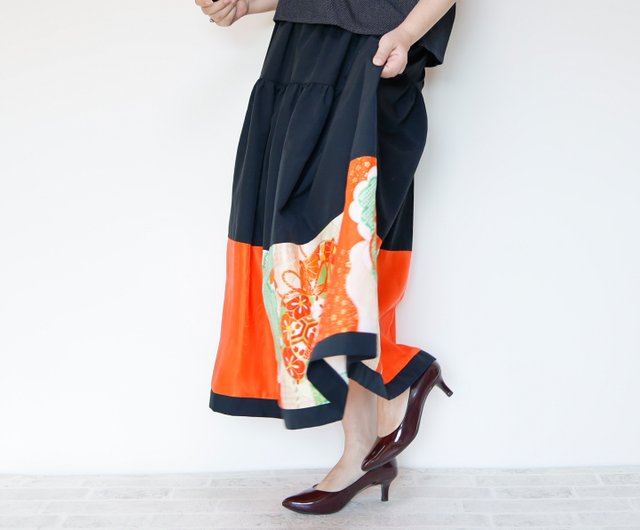 HAREGI SKIRT -ビンテージの着物地を使ったフレアスカート ロング 着物