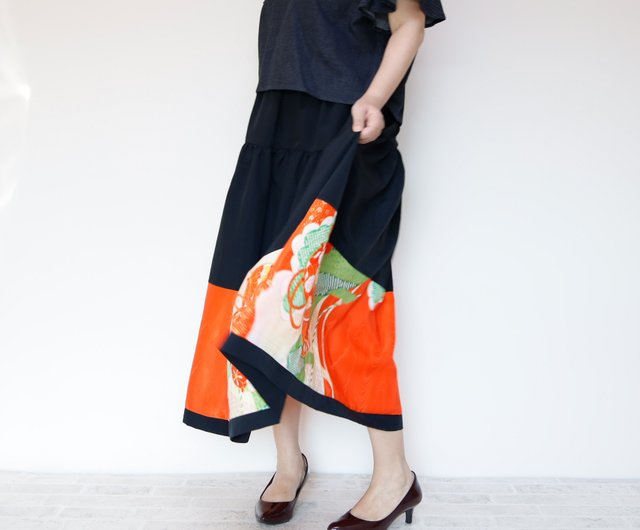 HAREGI SKIRT -ビンテージの着物地を使ったフレアスカート ロング 着物