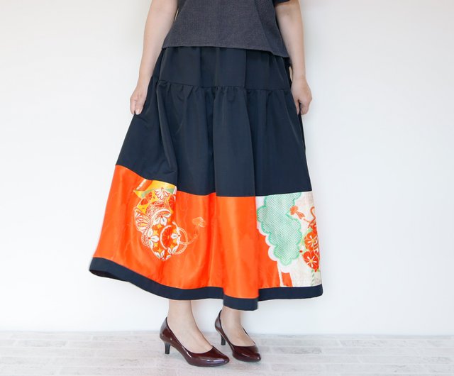 HAREGI SKIRT -ビンテージの着物地を使ったフレアスカート ロング 着物