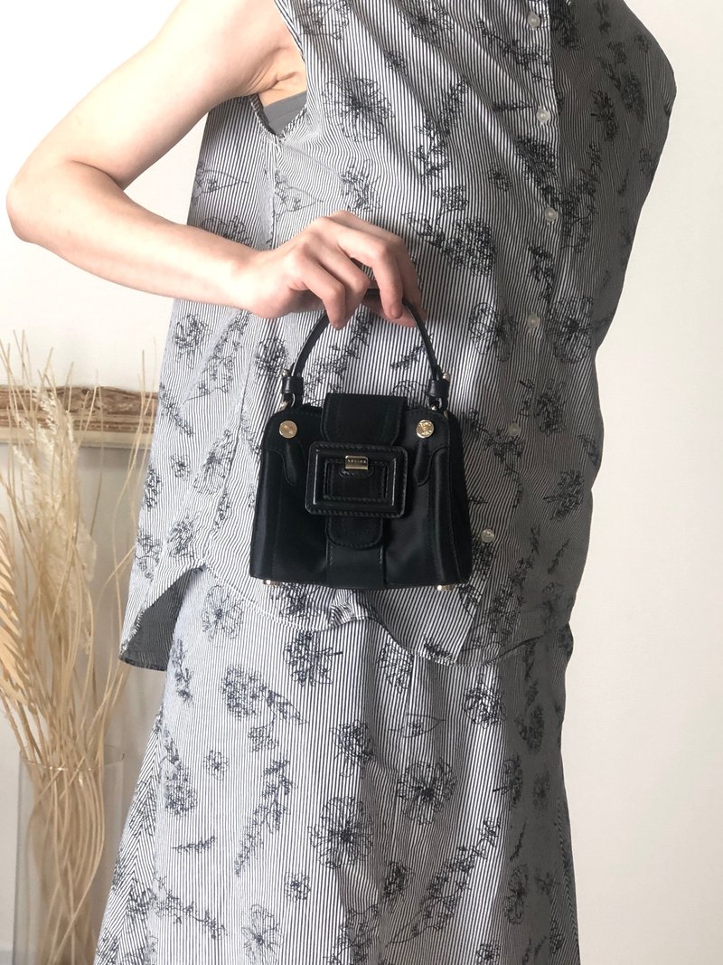 【 日本直送　名牌中古包 】CELINE セリーヌ ハンドバッグ ブラック ブラゾン フロントバックル サテン ミニバッグ vintage  wdsxbc - 手提包/手提袋 - 棉．麻 黑色