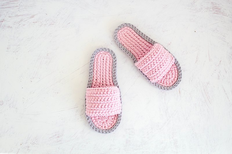 Knitting slippers for women - Crochet slippers - House shoes - Slippers - Cotton & Hemp Multicolor