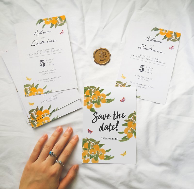 先行販売|オレンジ色の花水彩結婚式招待状シンプルで新鮮な - 招待状 - 紙 ホワイト