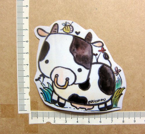 毛球工坊 手繪插畫風格 完全 防水貼紙 乳牛 牛