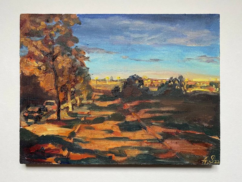 与自然绘画, Sunset painting, 油畫原作 - 壁貼/牆壁裝飾 - 其他材質 橘色