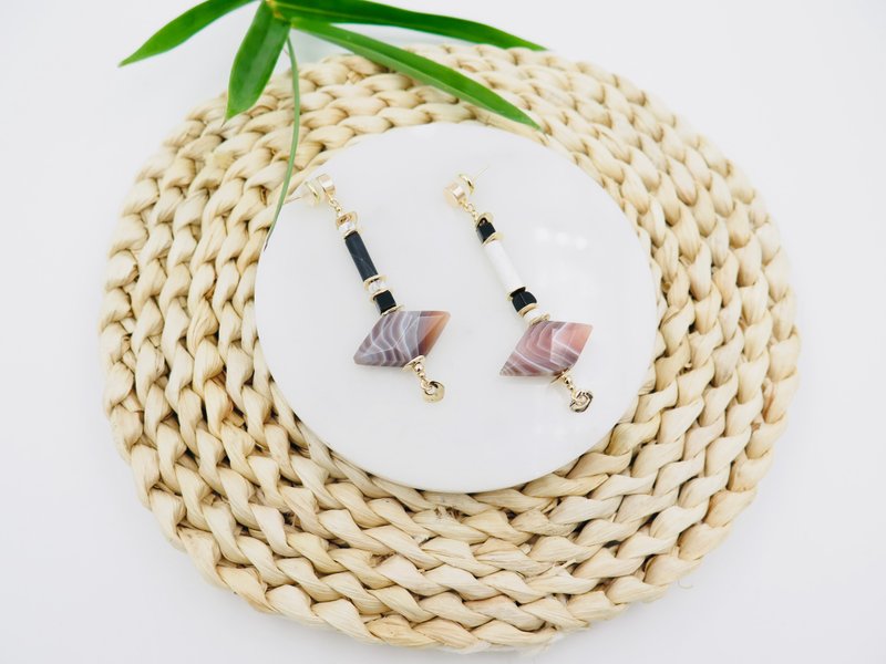 COLE COOL natural agate silver earrings - ต่างหู - เครื่องประดับพลอย หลากหลายสี