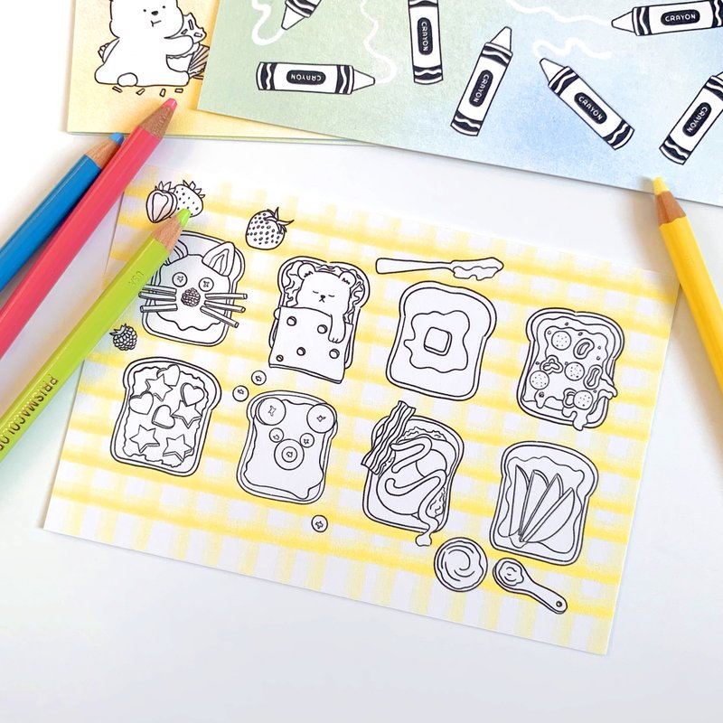 Toast Coloring Postcard - 卡片/明信片 - 紙 